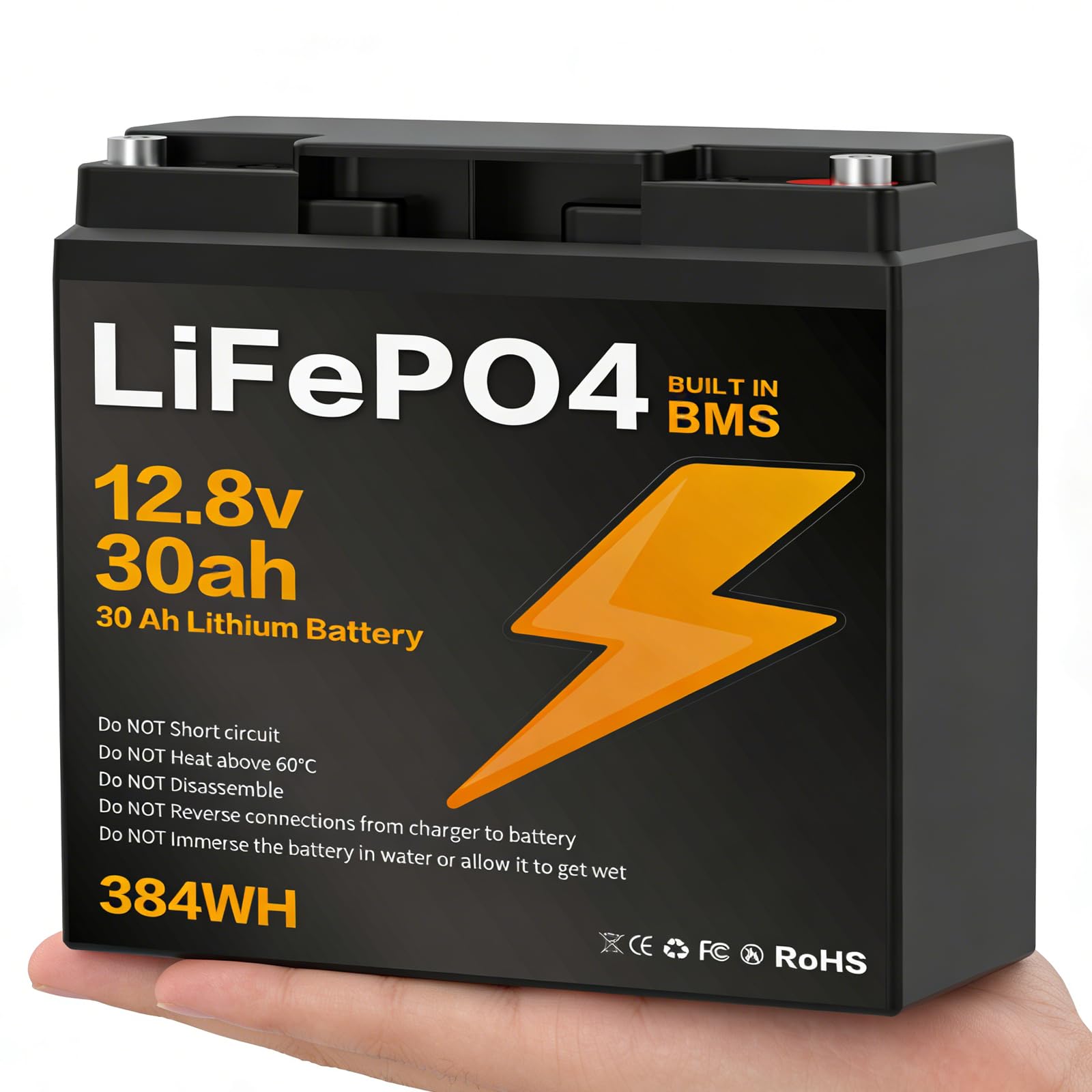 12.8V 30Ah LiFePO4 Batterie, für Wohnmobil, Wohnwagen, Boot
