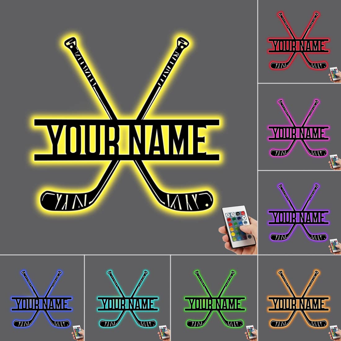 Luce LED personalizzata per decorazione da parete in metallo per hockey su ghiaccio - Decorazione per la casa con insegna personalizzata per giocatore - - Ideale per decorazioni per la casa e