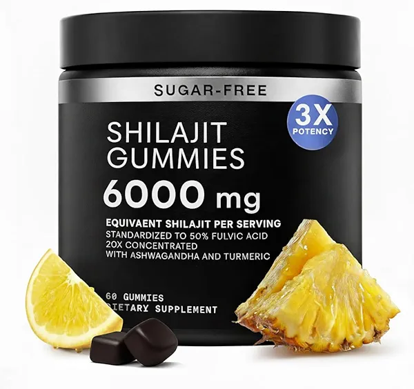Shilajit Gummies 6000mg Equivalent (3X Stronger) Pure Himalayan + Ashwagandha + Turmeric - Lab Tested