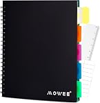 Spiral Notebook - 5 Subject Notebook, College Ruled Notebook With Dividers Pocket, Tabs Label, 11" Ruler, 200 Pages, for Writing Journal, Home & Office, School Supplies, 8.5''x11''Black | 200 Pages, 11" Ruler, 8.5"x11" Black, Pocket Dividers with Tab