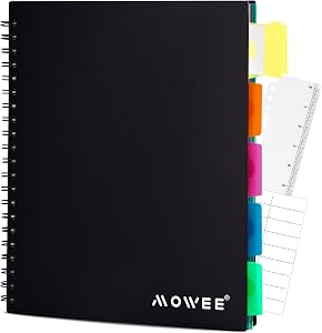 Spiral Notebook - 5 Subject Notebook, College Ruled Notebook With Dividers Pocket, Tabs Label, 11" Ruler, 200 Pages, for Writing Journal, Home & Office, School Supplies, 8.5''x11''Black | 200 Pages, 11" Ruler, 8.5"x11" Black, Pocket Dividers with Tab
