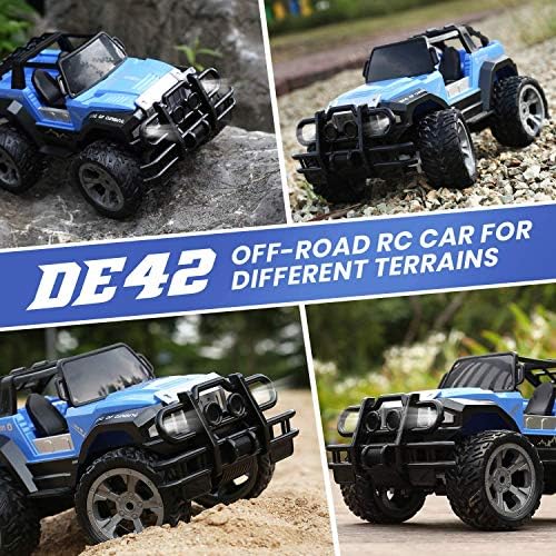 DEERC DE42 Remote Control Car Toy, RC Racing Cars with 80 Min Play Time for Kids, 1:18 Scale 2.4Ghz Off-Road RC Trucks with LED Light Auto Mode, All Terrain SUV Jeep Cars with Storage Case,Blue 5 613dFwWdcpL. AC