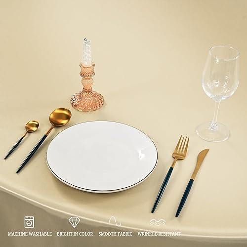 Miniatura 4 de REWOMC Paquete de 12 manteles redondos de 120 pulgadas, mantel de tela satinada champán para mesa redonda, resistente a las arrugas, lavable, mantel