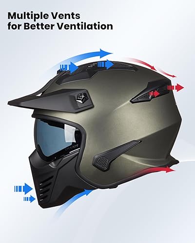 Miniatura 5 de ILM - Casco abierto para motocicleta 34 Verde XL