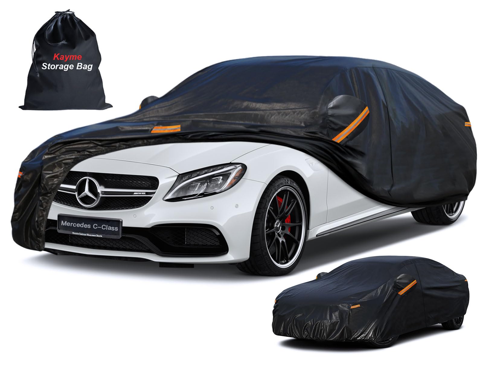 Kayme Funda Coche Exterior, Compatibles con Mercedes-Benz Clase C Sedán W204/W205/W206/C180/C200/C220 (2007-2025), Cubierta para Coche Impermeable Transpirable Anti-UV Antipolvo de 7 Capas.