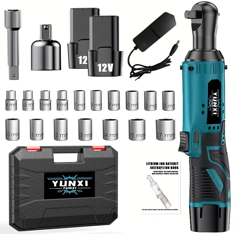 Wireless electric ratchet wrench set, brushless electric ratchet wrench, suitable for home and car repairs, a holiday gift for men, optional. (Battery * 2+toolbox)