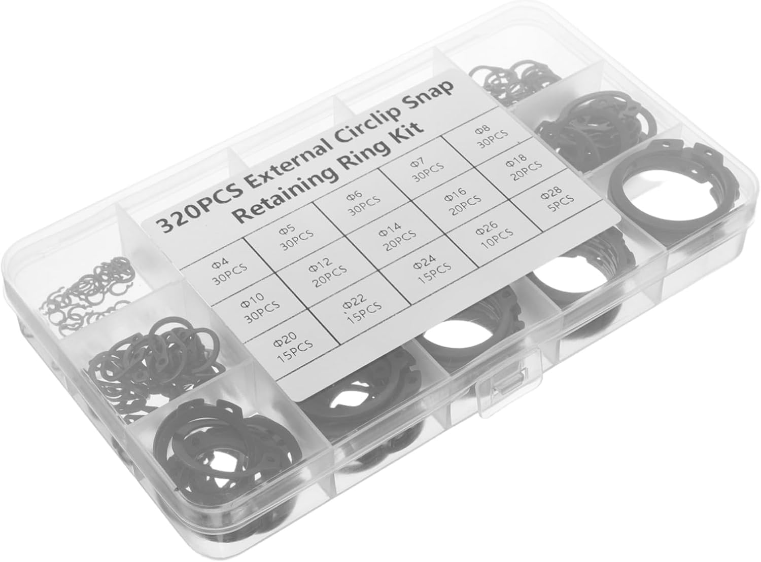 320pcs Snap Rings Set Heavy Duty C Clamps External Retaining for Mechanical Electronic Devices Ample Supply for Shaft Securing Tasks