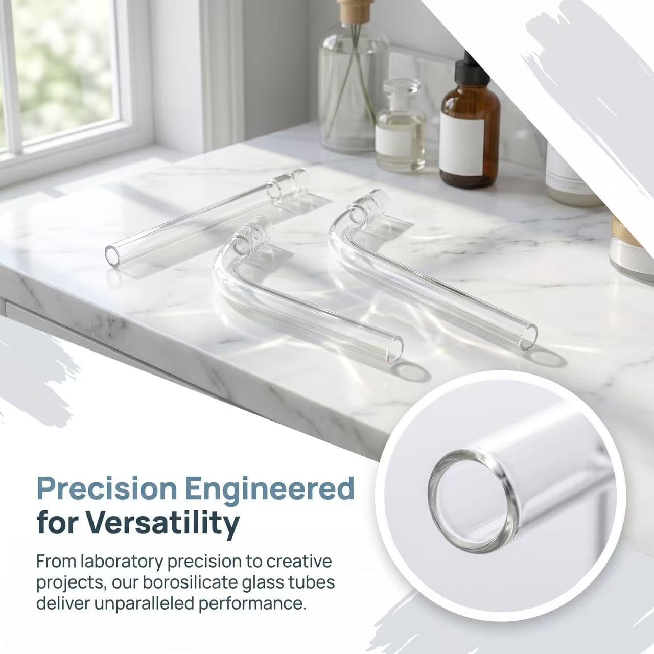 5 Pcs Glass Pipe Tube Stem (2.5in Straight & Curved) Transparent Borosilicate Glass Smoking Pipe Accessories for Steam Chemistry Air Drying and Lab Applications