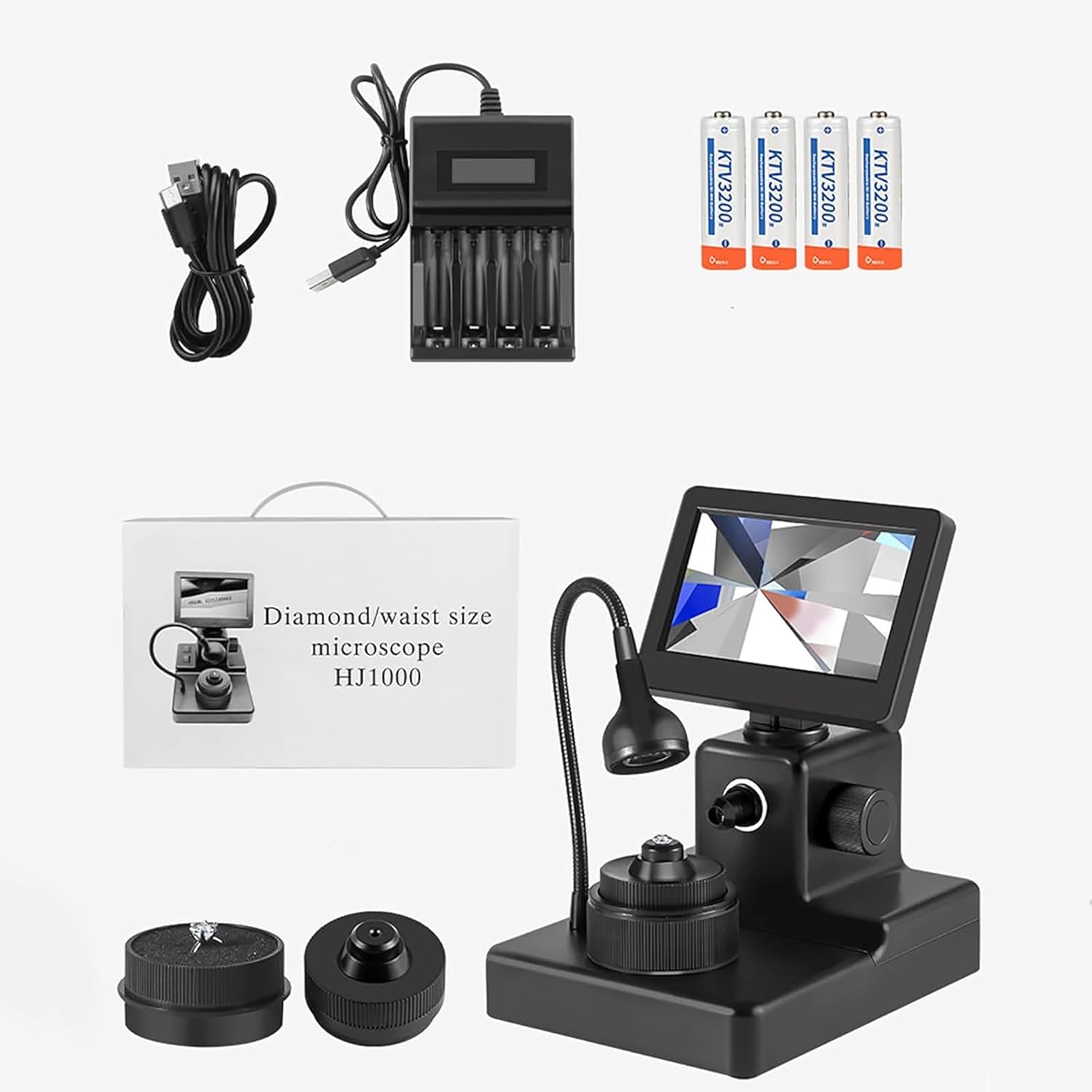 4.3Inch LCD Digital Microscope, Digital Diamond Girdle Viewer, 50-1000X Magnification, Biological Microscope Kit, Accurate Identification, for Diamond Inscription Viewer