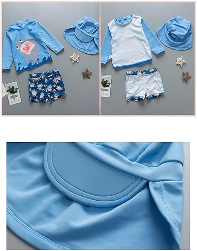 Miniatura 3 de Happy Infancia Bebé Niños Dos Piezas Azul Bañador Trajes de Baño Protección UV Rash Guard T Shirt Set
