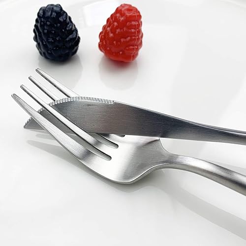 Miniatura 6 de JASHII Nice Kitchen - Juego de cubiertos de acero inoxidable para 4 personas con tenedor de cuchara grande (plateado)