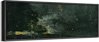 SIGNFORD Large Framed Canvas Deep Green Nightscape Abstract Forest and Fireflieswork Illustrations Modern Art Calm Warm for Living Room, Bedroom, Office - 60"x20"