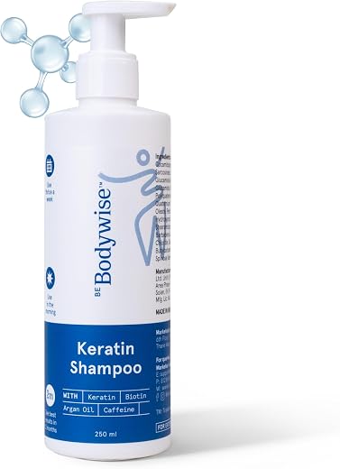 Be Bodywise Keratin Shampoo 250ml | Developed by Trichologists | Biotin, Caffeine &amp; Argan Oil | Cleanses Scalp, Controls F...
