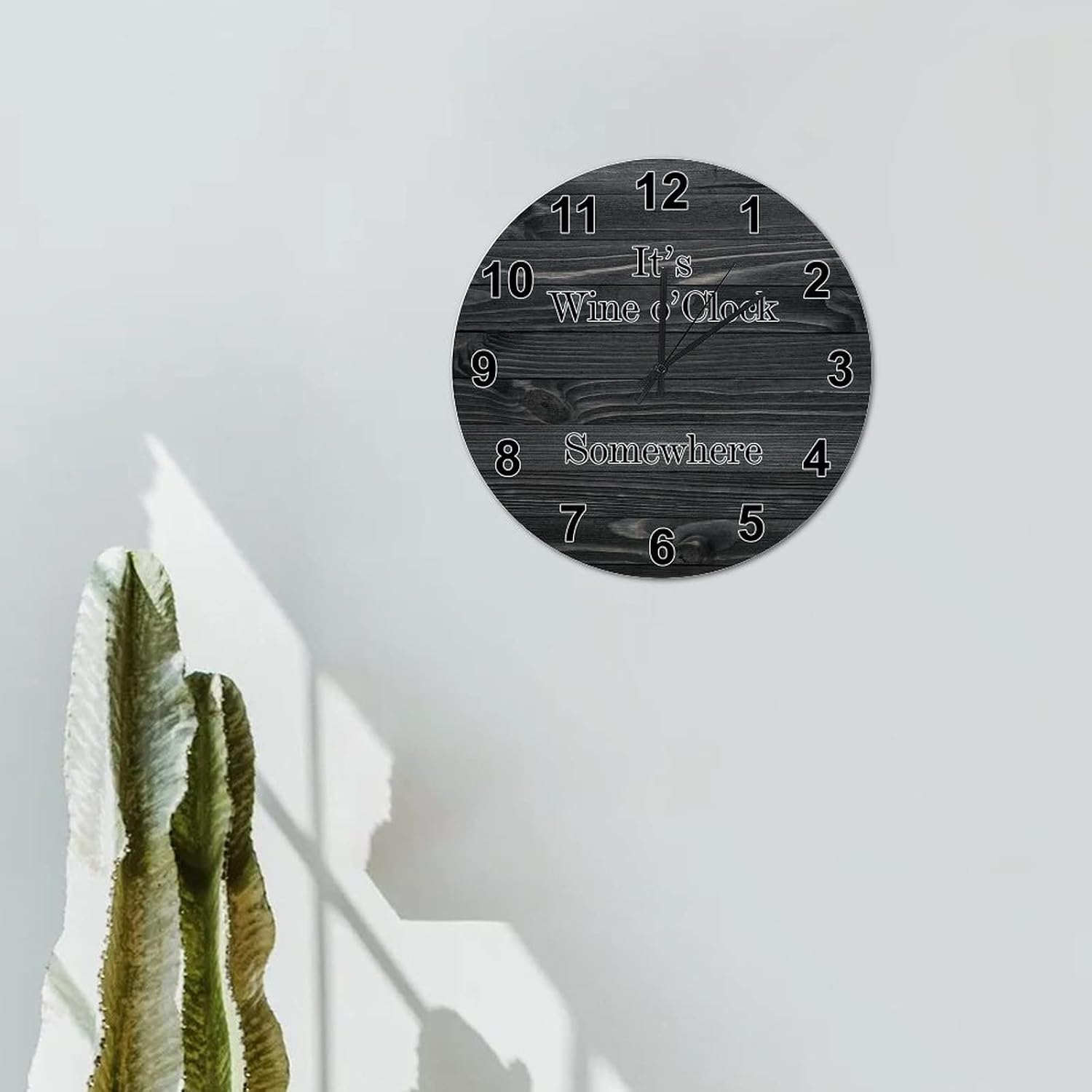 12in Hanging Clock Black Wood Grain Wooden Clock Wine Lovers Gift Arts and Crafts Silent Non-Ticking Battery Operated Novelty French Design Artwork for Mantel Sunroom Classroom Terrace