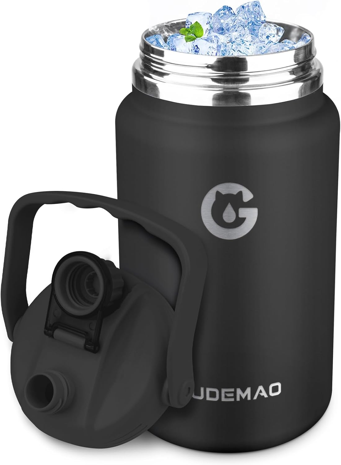 1 Gallon Insulated Water Bottle with Handle, 135 oz Double Vacuum Stainless Steel Water Jug for Hot & Cold Drinks, Leak-Proof Large Wide Mouth Water Flask for Travel, Gym, Biking (Black)