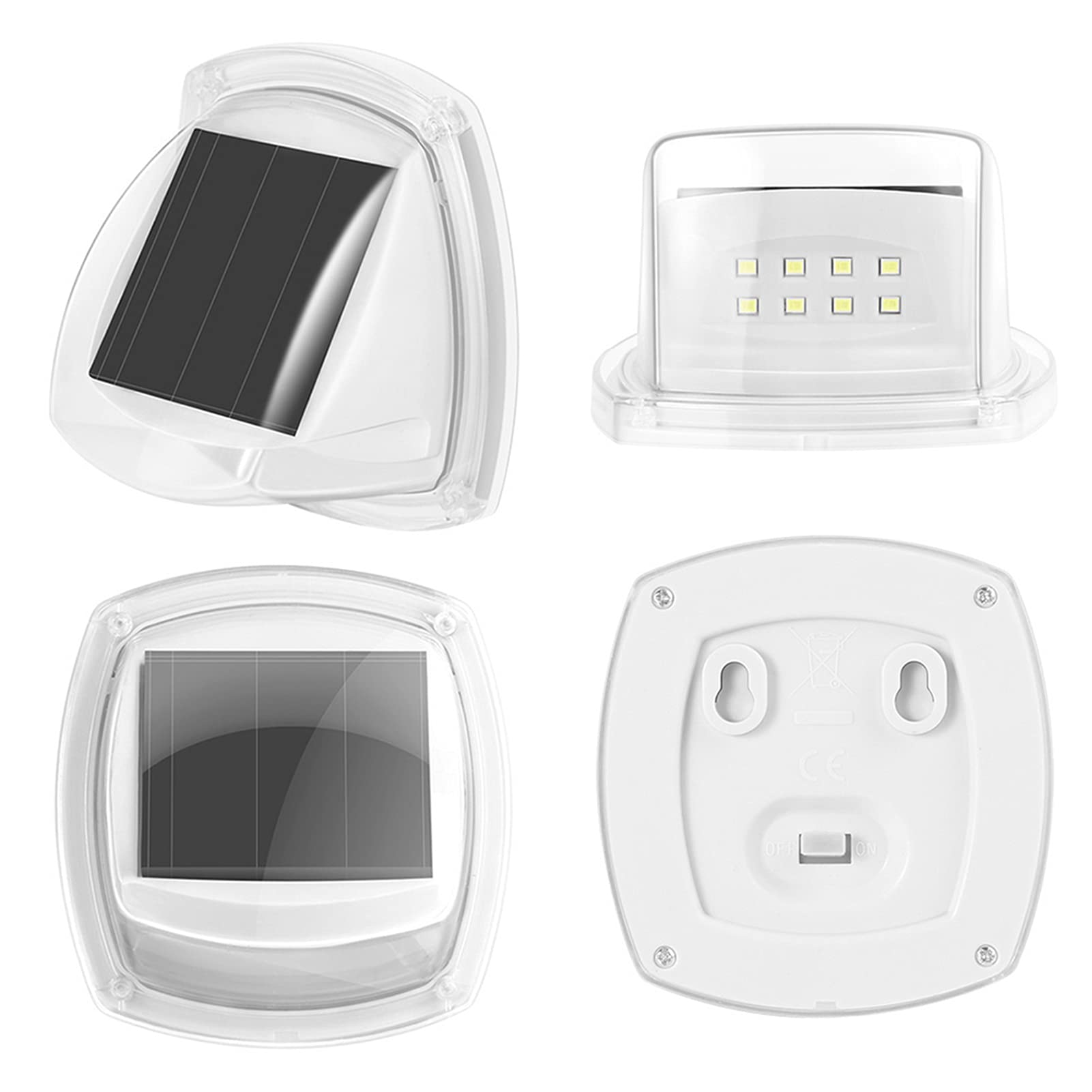 Lampy solarne na zewnątrz, 4 sztuki solarne światła ścienne LED wodoodporne solarne światła płotowe światła schody do poręczy, tarasu, podwórka, słupka i podjazdu, ciepłe światło