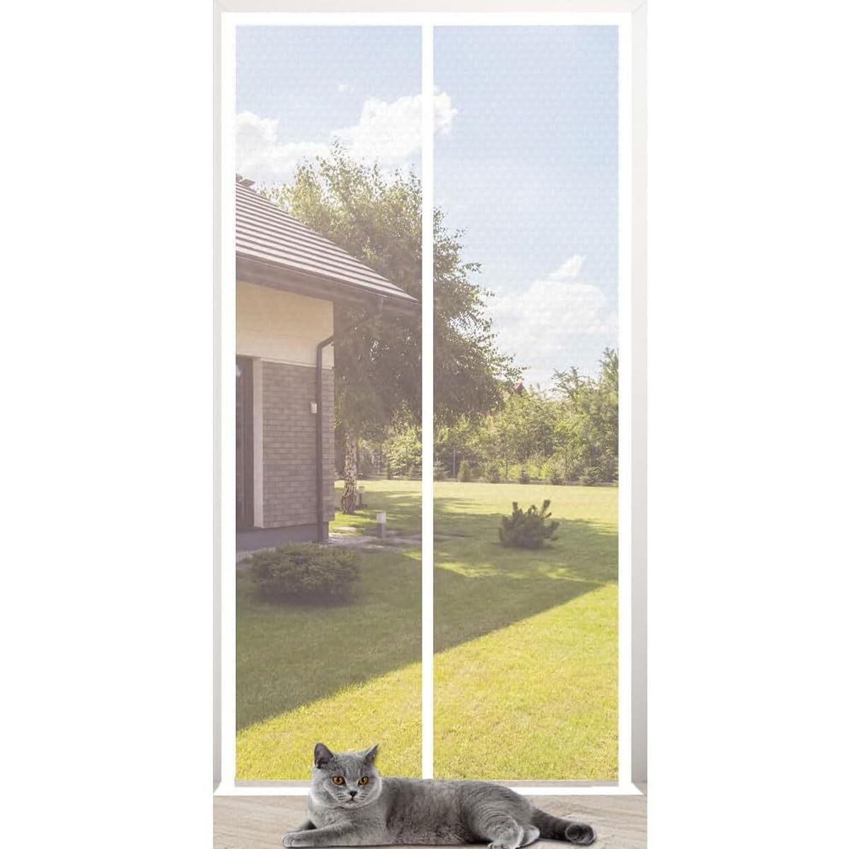 Puerta mosquitera de seguridad para mascotas, doble cremallera, malla para mascotas, color blanco, varios tamaños (100 x 210 cm), fácil acceso, ideal para mascotas y animales pequeños
