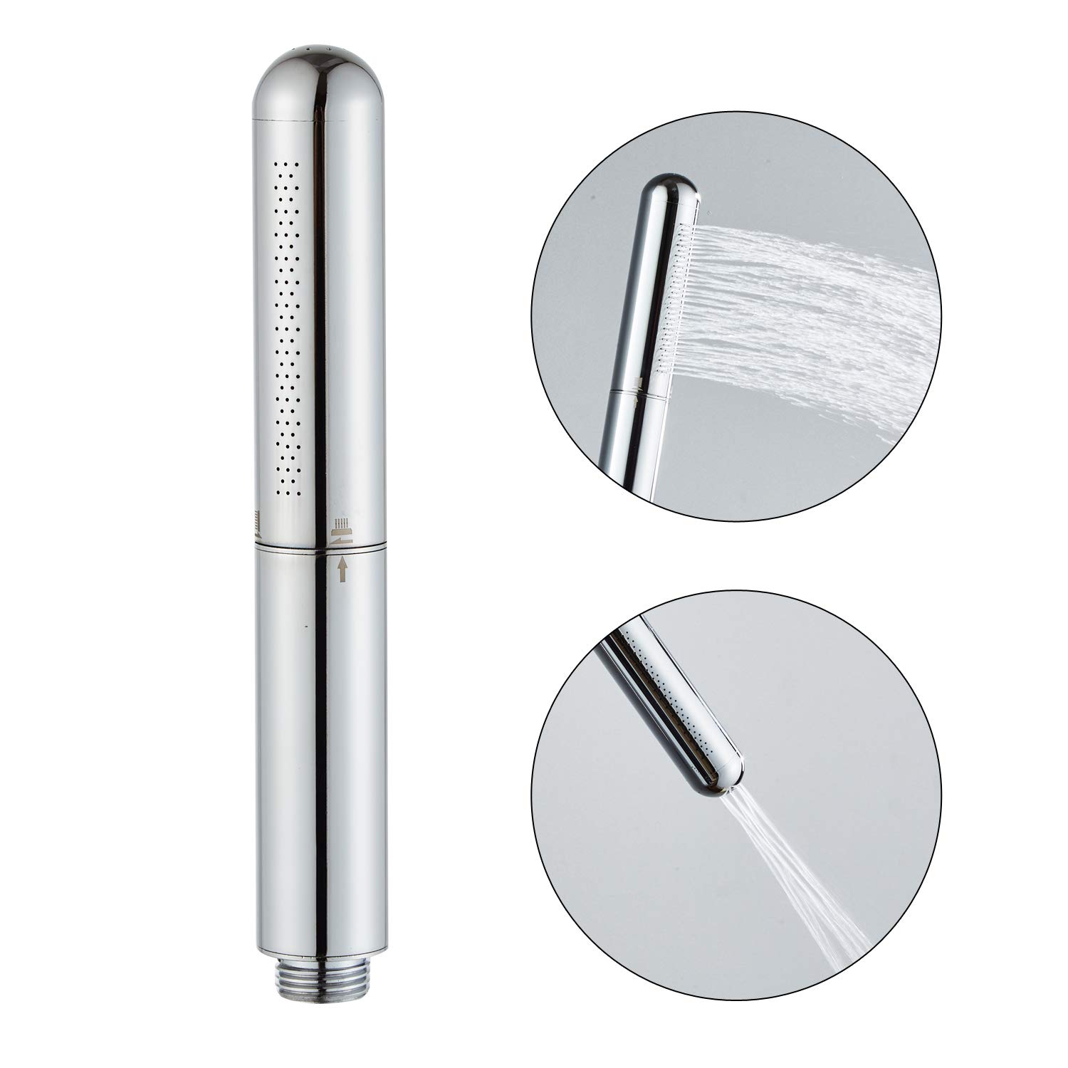 Handheld Showerhead Round Bar Solid Copper Bathroom Pressurized High Pressure Shower Sprayer Chrome Finished (Silver) (Silver) - Image 2