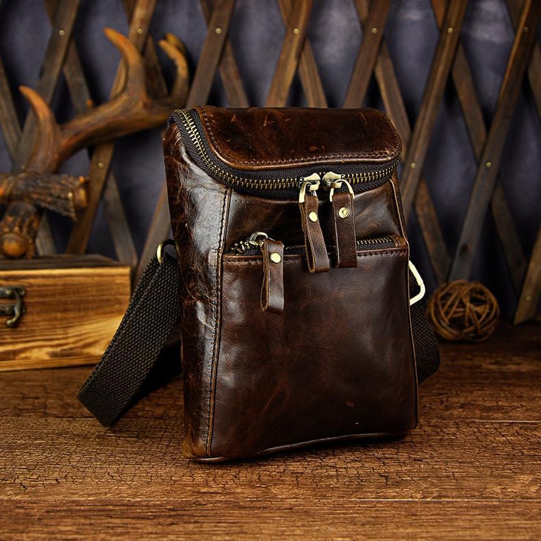 Genuine Leather Mini Messenger Bag for Men Shoulder Bag with Hook Waist Pack Pouch Multipurpose Daypack Gift Box - Image 7