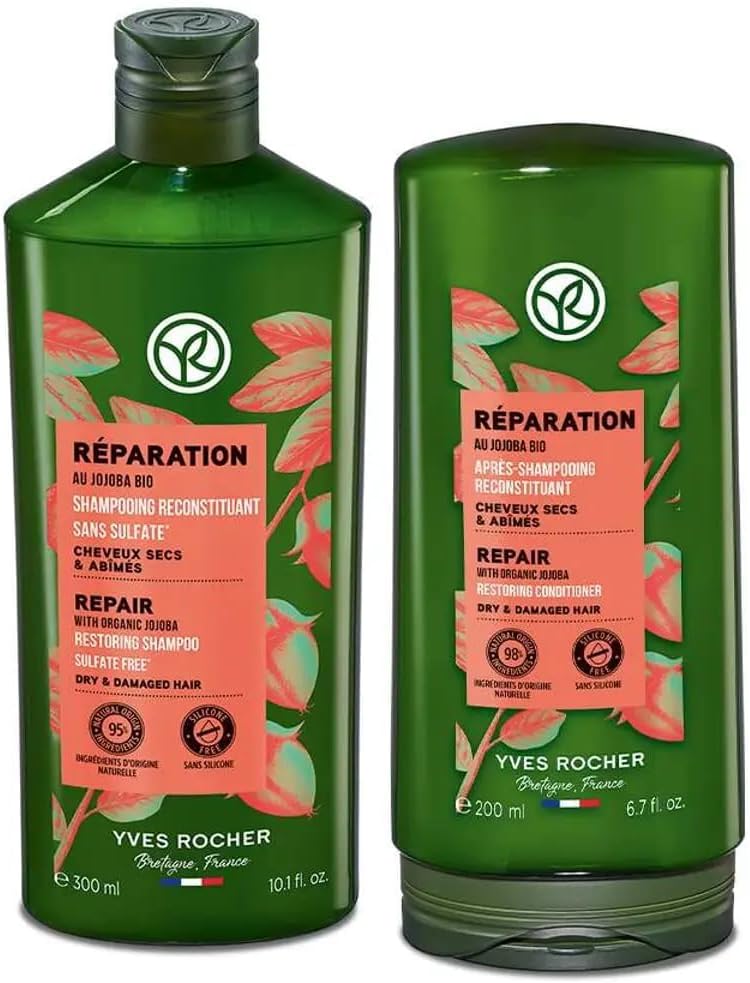 Repair Shampoo & Conditioner Set, Jojoba Oil Enriched, Nourishing Restoring Duo for Dry, Damaged, Brittle Hair, Silicone-Free Gentle Care, 300ml Shampoo + 200ml Conditioner