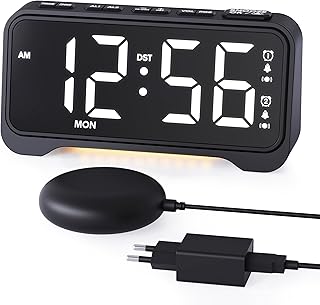 ROCAM Wecker Laut für Tiefschläfer, Wecker Digital mit 3 Vibrationsstufen & 5 Lautstärken, Vibrationswecker mit Doppelalarm & 3 Weckzyklen, Großes Display mit Wochentag, Nachtlicht, Snooze, USB & DST