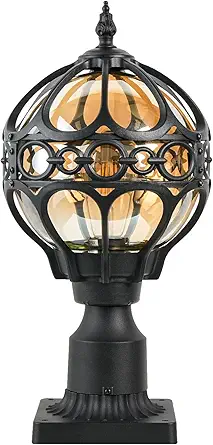 Outdoor Post Light Fixtures for Driveway Yard Lawn Patio Garden, Black Waterproof Exterior Pier Mount Post Light Outside Aluminum Post Lamp Light