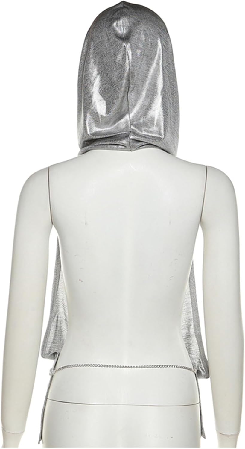 Women’s Shiny Top Sexy Cowl Neck Sleeveless Backless Top with Head Scarf for Rave Festival Party Clubwear - Image 6