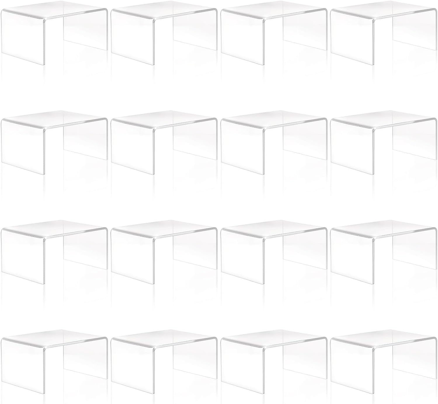 16 Pack Clear Acrylic Display Risers, Display Stand for Figures, Buffets, Dessert, Cupcakes, Candy, Jewelry and Collectibles (4.1" x 3.2" x 2.2" )