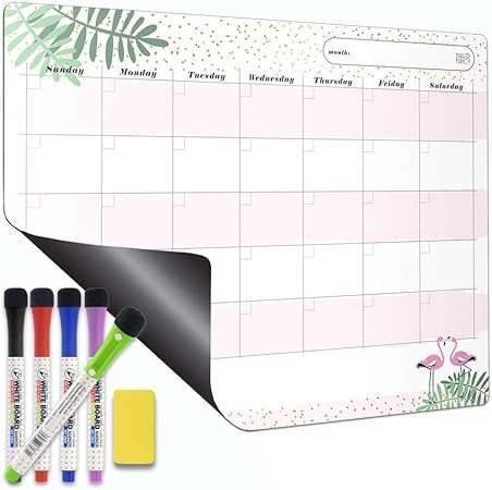 Amazon ホワイトボード カレンダー マグネット ボード 冷蔵庫磁気月間予定表 アクションプランナー 伝言板スケジュール 家族 掲示板 行動 予定表 メモボード フラミンゴ 月間 横 スケジュールボード 文房具 オフィス用品