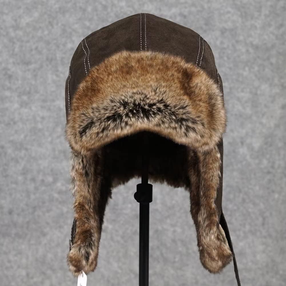 Women Men Winter Bomber Hat Warm Faux Fur Trapper Hat Windproof Ski Hats with Ear Flap Russian Hat for Outdoor Skiing Snowboarding Hunting,A-M