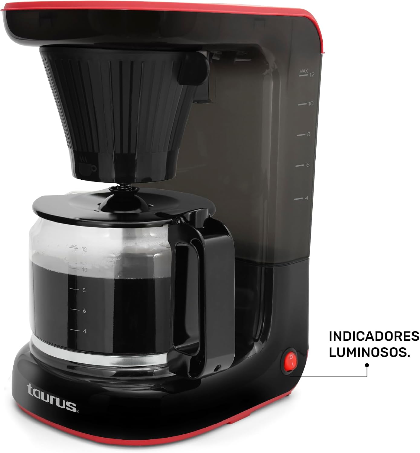 Taurus Velvet 12-Cup Drip Coffee Maker, Glass Carafe, Modern Compact Design, Non-Programmable, Easy-Clean Reusable Filter, Auto Shut-Off, Black