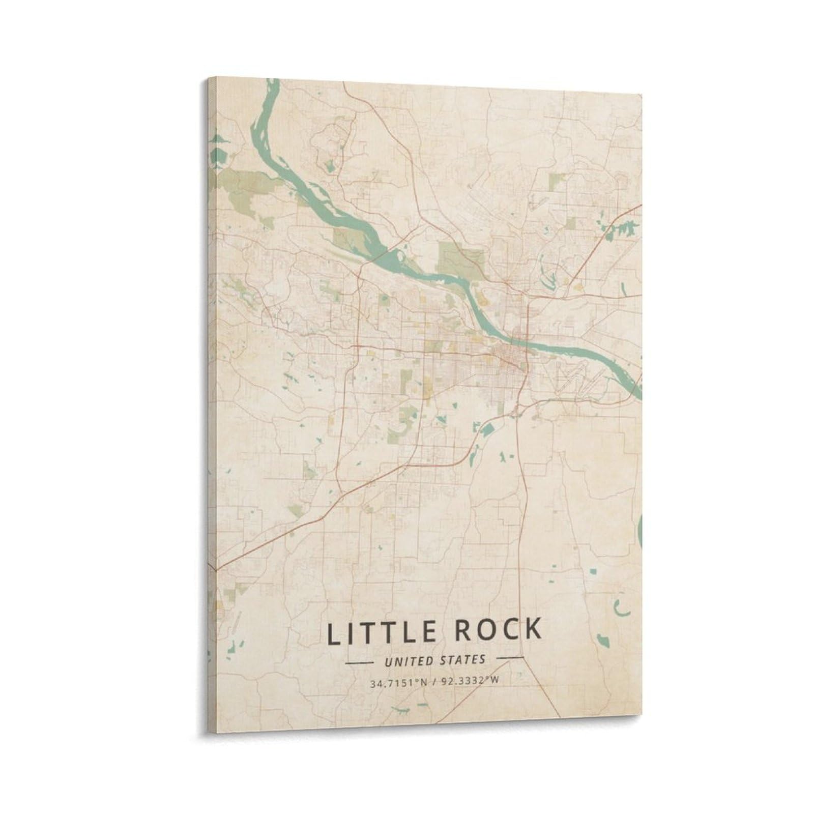 Little Rock - Poster con mappa degli Stati Uniti d'America, stampa artistica da parete su tela, stile vintage, per casa, scuola, ufficio, 30 x 45 cm