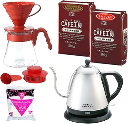 Amazon Cafe工房 カフェ工房 おしゃれセット ハリオv60コーヒーサーバー 電気ステンレスケトル ペーパーフィルター100枚 ゴールデンブレンド モカブレンド Cafe工房 カフェ工房 コーヒーサーバー 通販