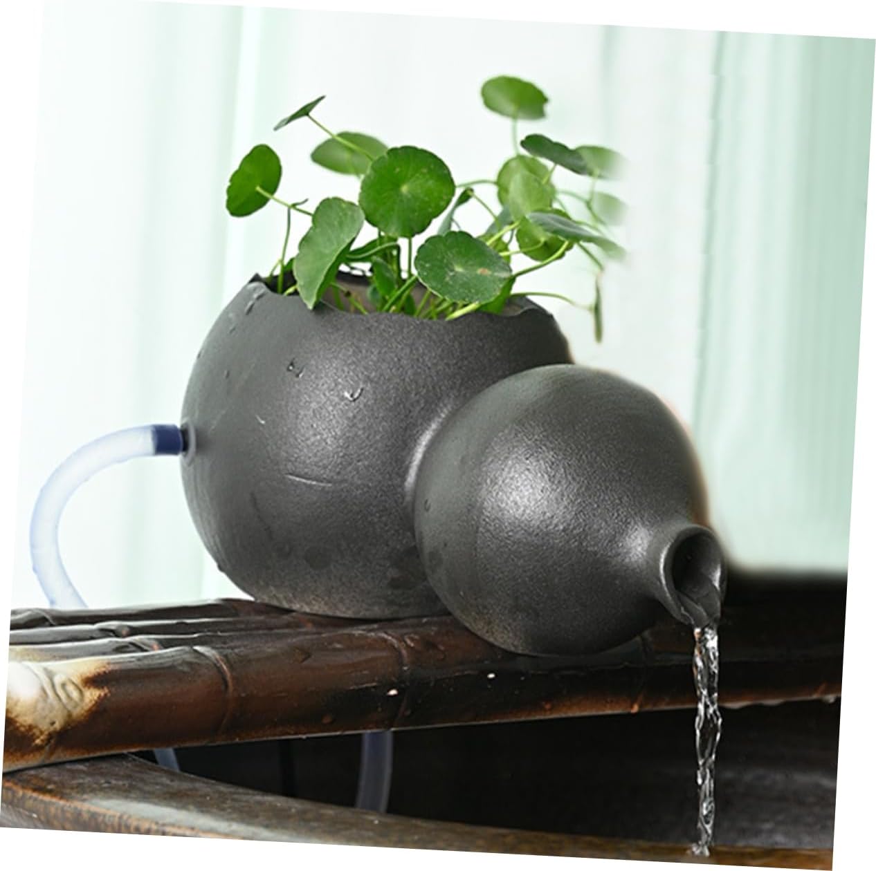 Ceramic Gourd Water Fountain for Indoor Decor Circulating Waterfall Jar Relaxing for Home and Garden No Pump Required for Seasons