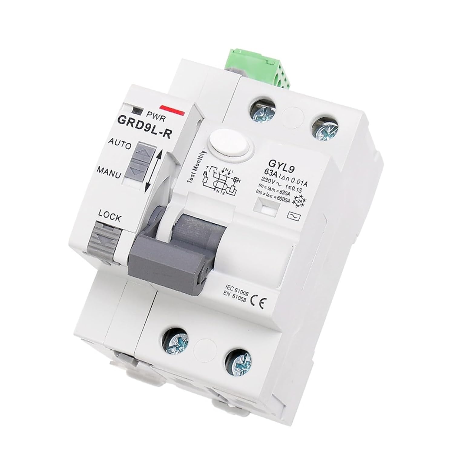 GRD9L-R 6KA Automatic reclosing Device Circuit Breaker 2P 4P 40A 63A 30mA 100mA 300mA AC Type(R-AC220V,4P 63A 100mA RCCB AC)