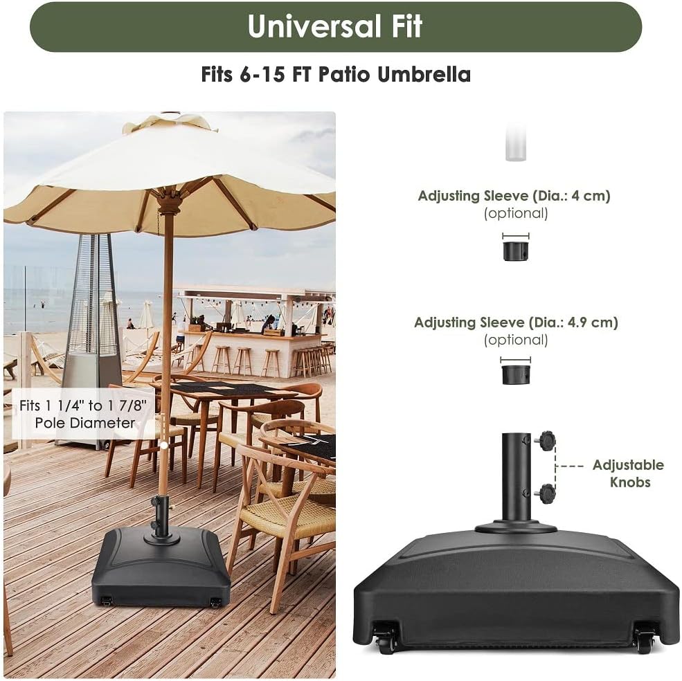 ZeHuoGe Patio Umbrella Stand for 6 to 15 ft Center-Pole Umbrellas with 1 1/4" to 1 7/8" Pole Diameter Market Umbrella Base (with Wheels)