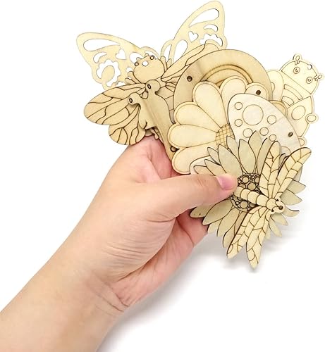Miniatura 6 de Honbay 40 piezas de recortes de madera de primavera sin terminar de madera, mariposa, girasol, escarabajo, flor, libélula hongo, abeja, caracol,