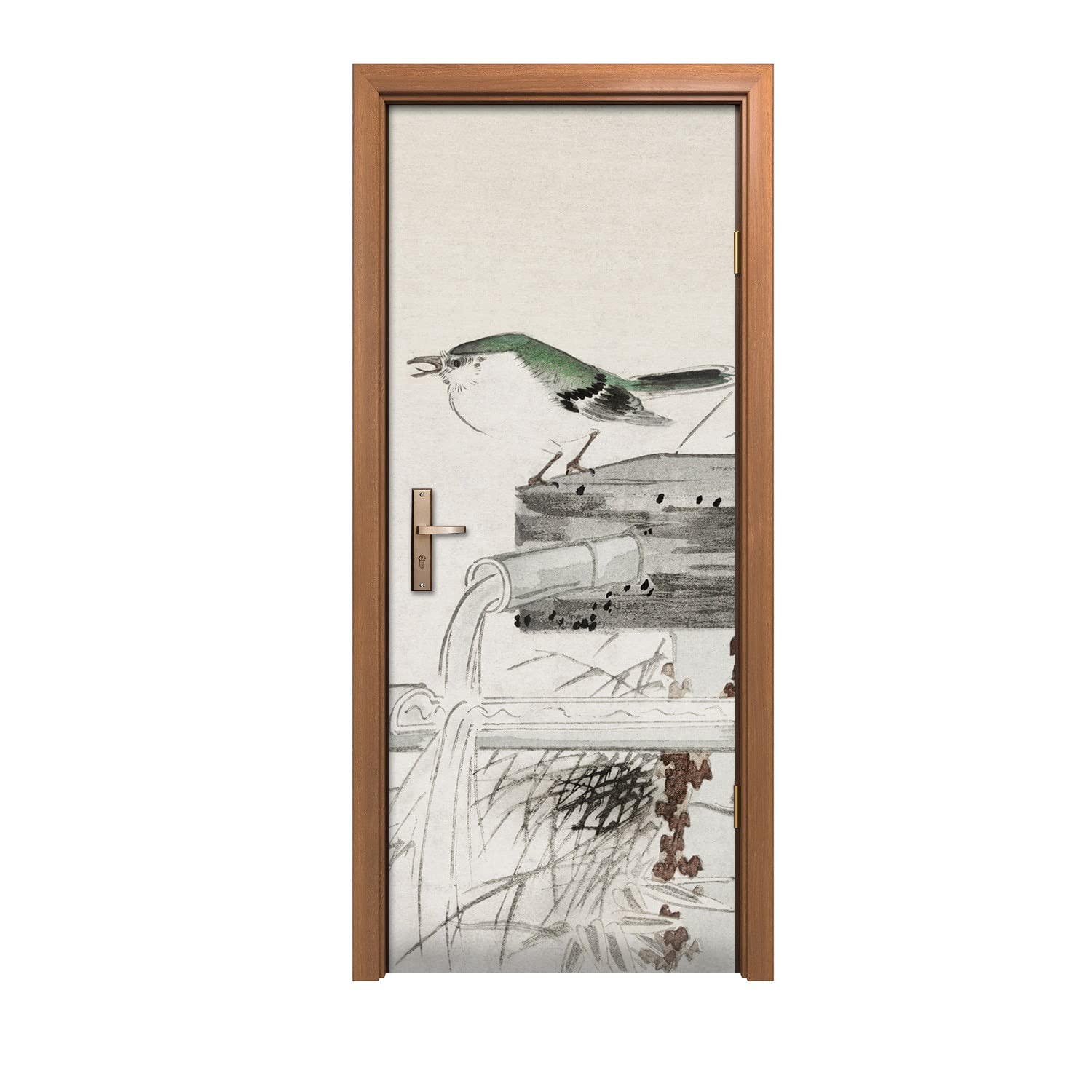 Autocollant de porte 90x200cm décoration murale oiseau animal eau