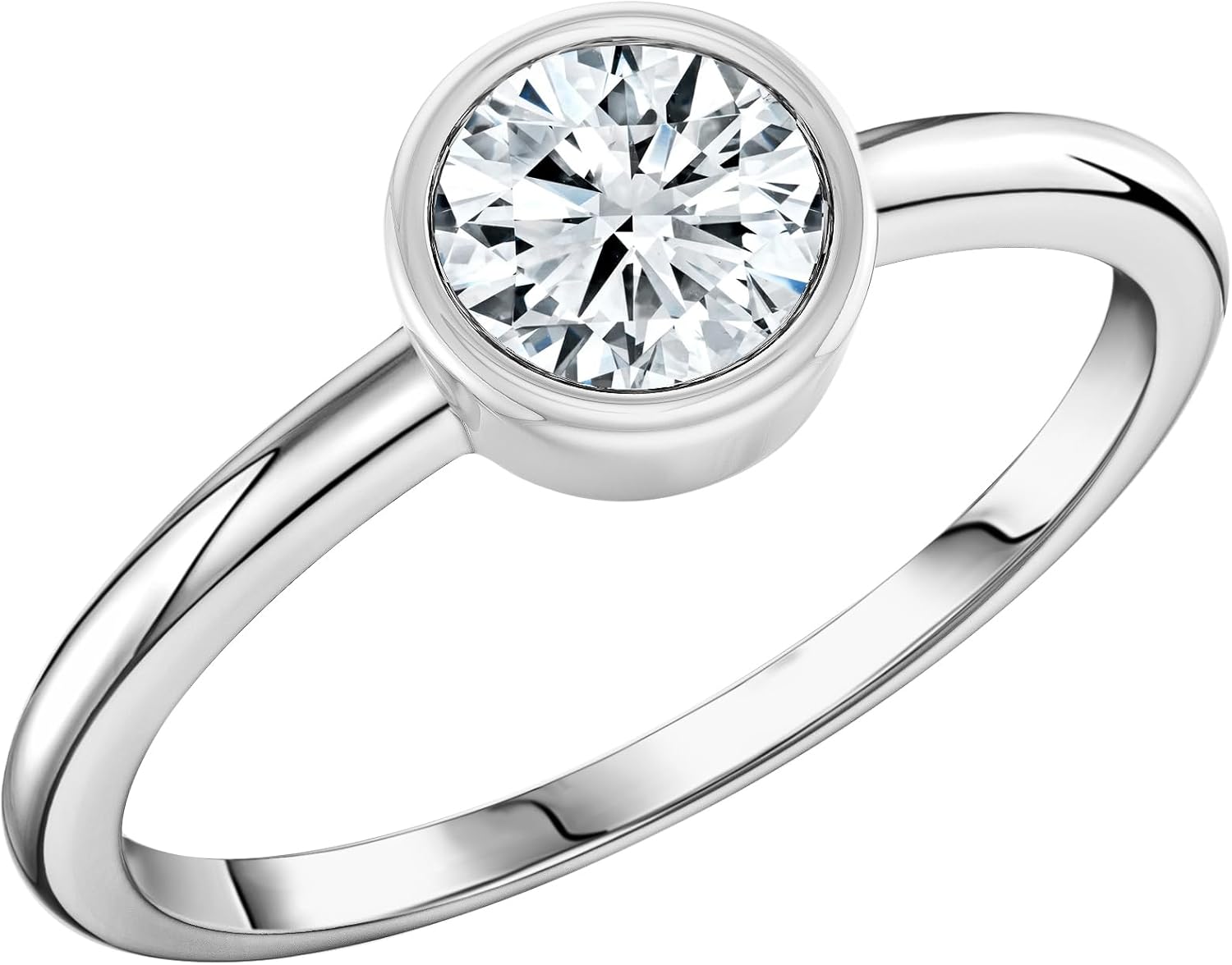 Round Cubic Zirconia or Lab Grown Cubic Zirconia Solitaire Bezel Set Engagement Ring for Women in 925 Sterling Silver