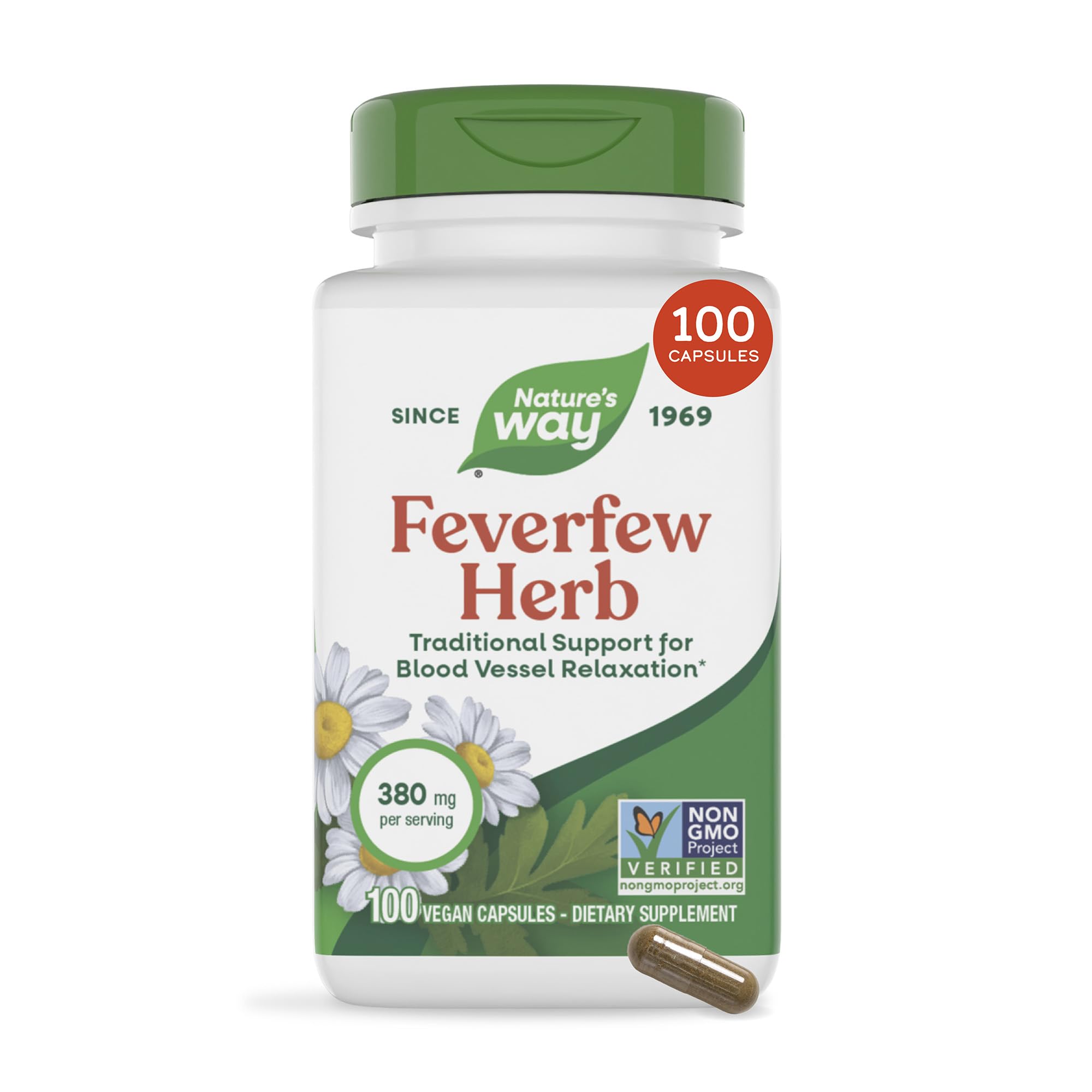 Nature's Way Feverfew Herb Capsules, 380 mg per Serving, Vegan, 100 Ct 100 Count (Pack of 1)
