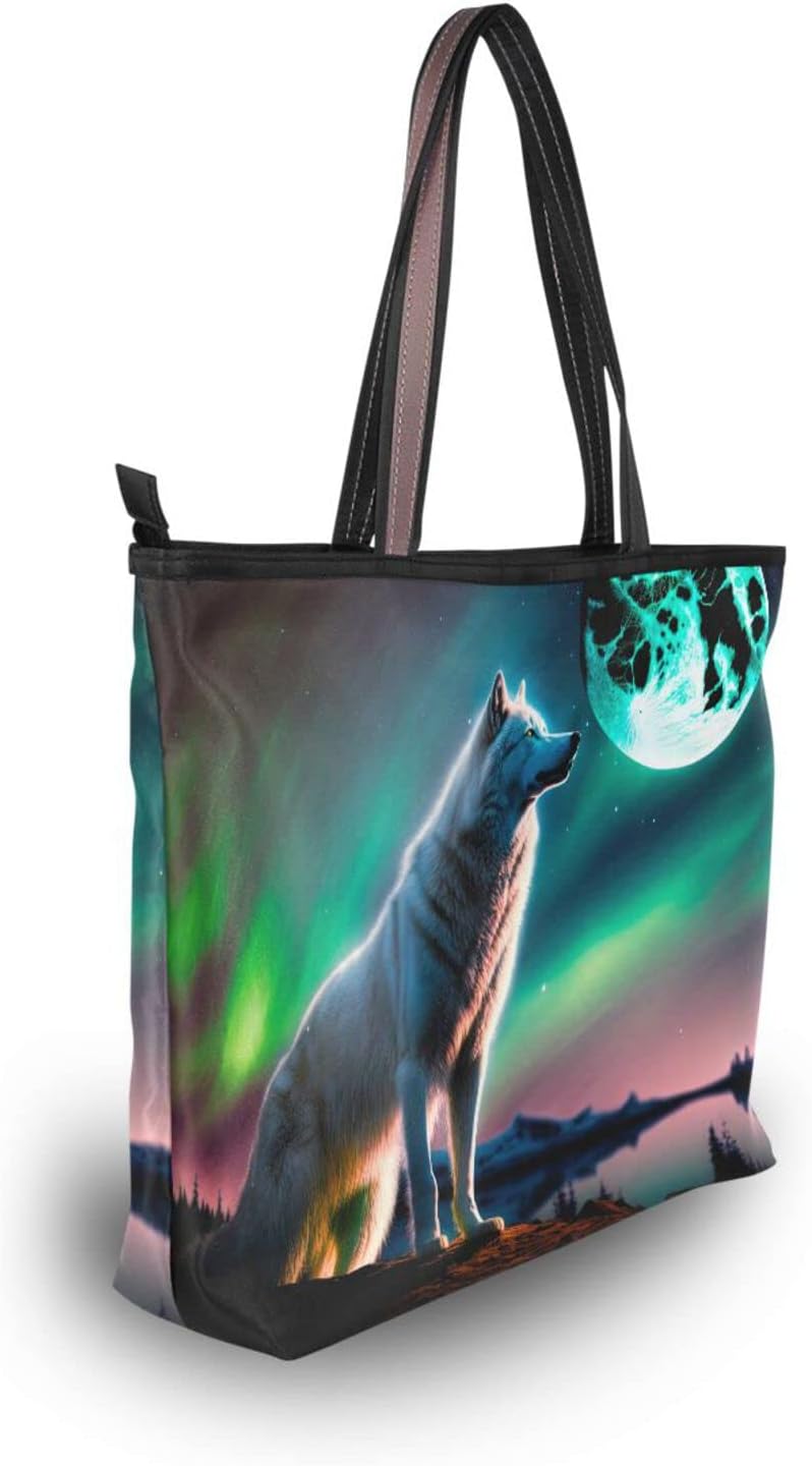 Wolf and Aurora Tote Bag for Women Handbag Reusable Grocery Shoulder Bags Purse