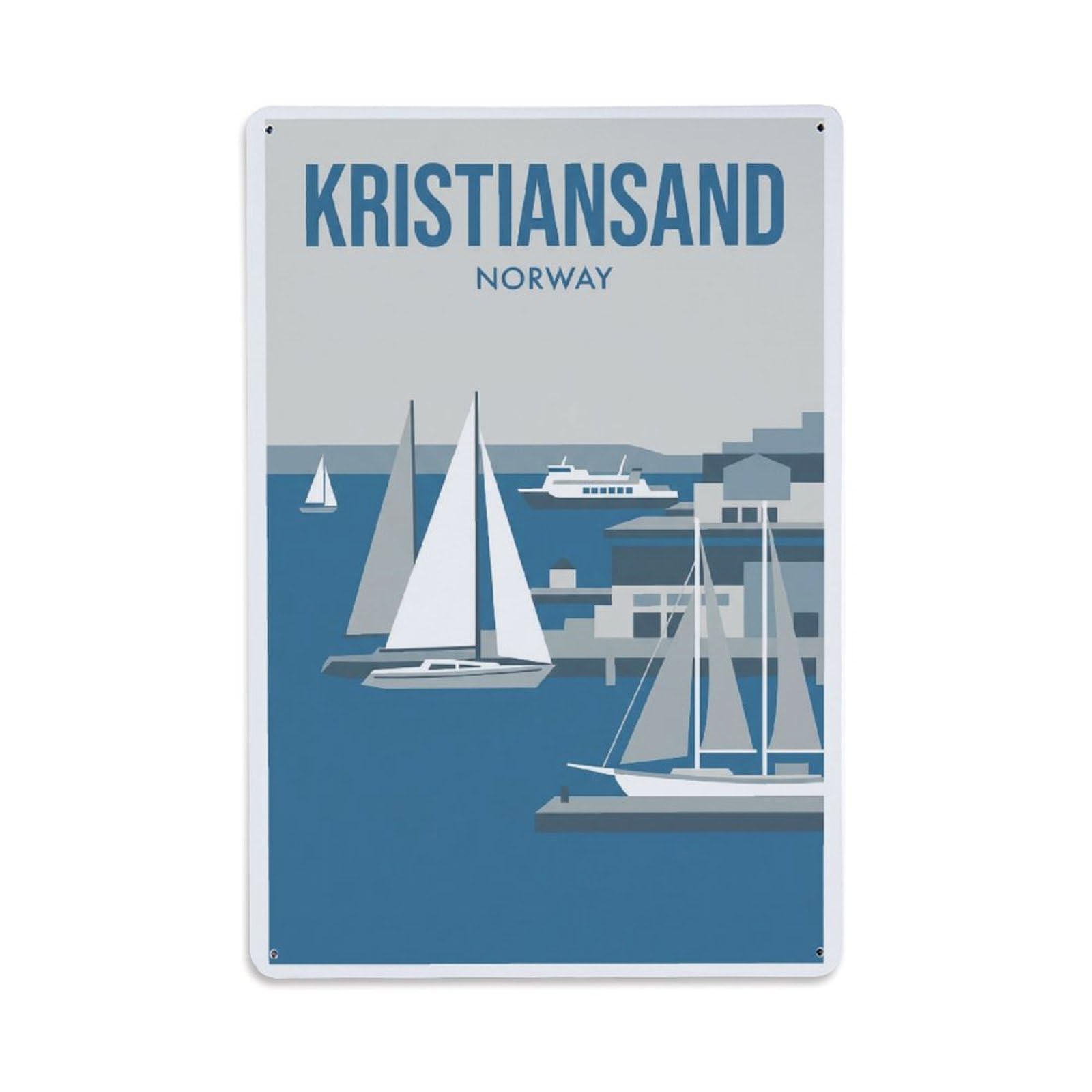 Vintage Norway Kristiansand Travel Metal Tin Sign