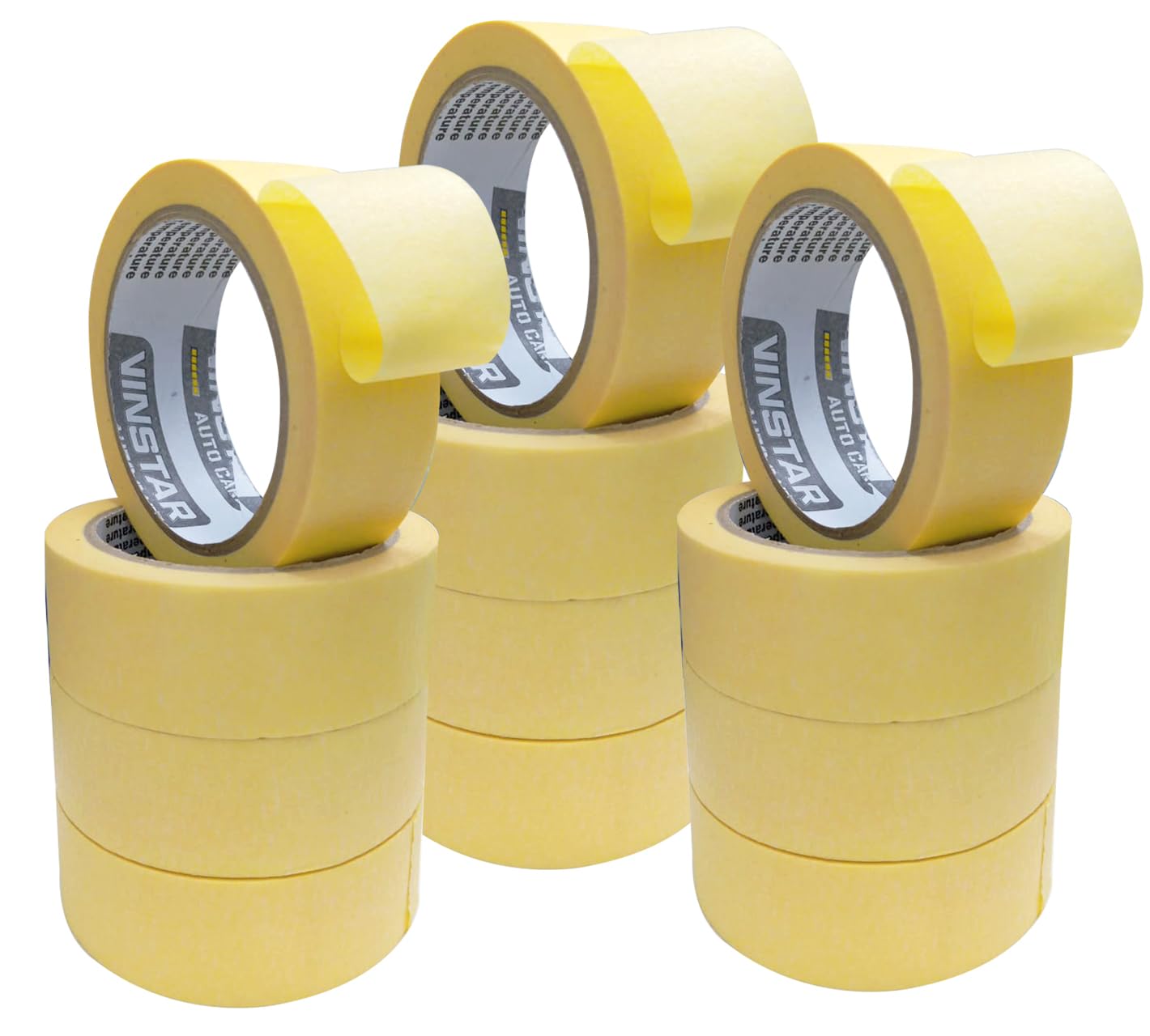Vinstar (Pack of 12 Rolls) Premium High Temperature Masking Tape 1.5”x30Yds for Painting, Labelling, Packing, for Home, Office, Workshop, Yellow 36 mm x 28meter, VT-0032