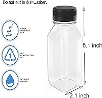 Vista 2 de 3 botellas de plástico de 8 onzas para jugo, leche y otros con tapas negras