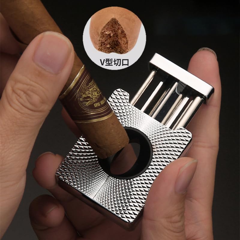 Cigar Cutter Geometric Textured V Shaped Clipper - Manual Preparation Guillotine Trimmer, Portable Travel Pocket Desktop Accessory Tool