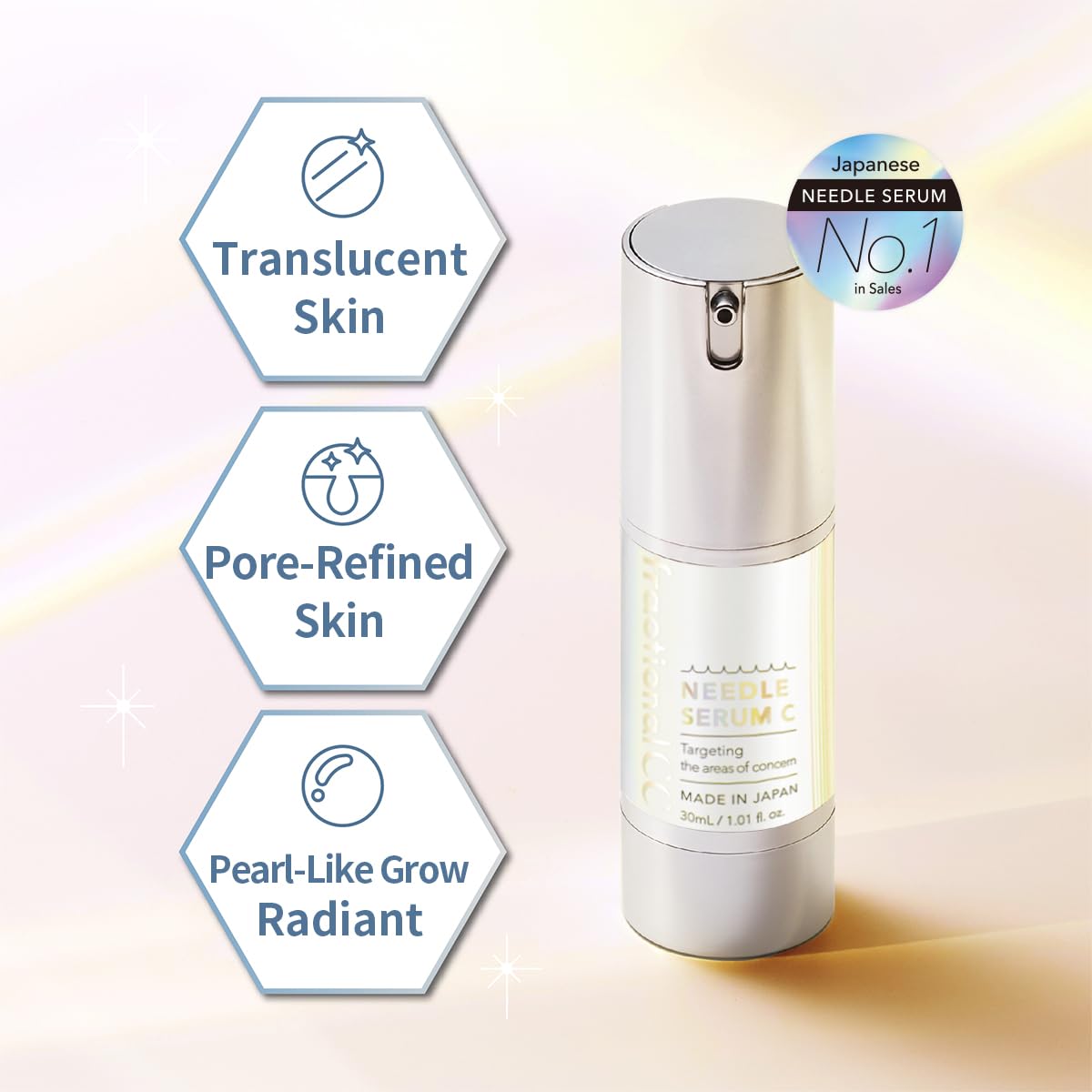 fractional CC Needle Serum C, Japanese Microneedling Skin Care, Brightening Serum With Vitamin C, Glutathione, Centella Asiatica, Glass Skin, 1 fl oz (30 ml)