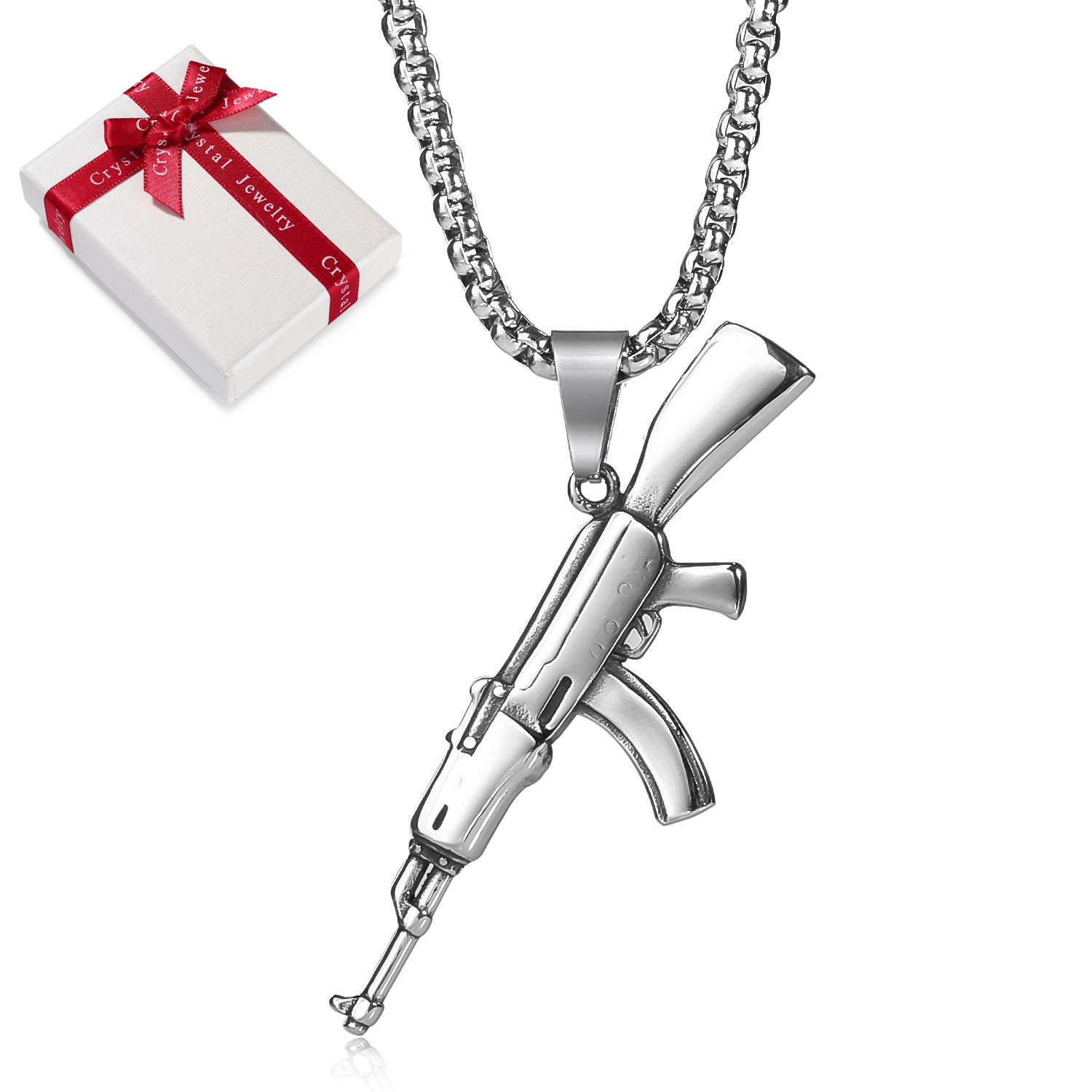 Collana Uomo PROSTEEL Con Ciondolo Fucile M16/AK47: Gioiello In Acciaio Inox 316L, Regalo Perfetto