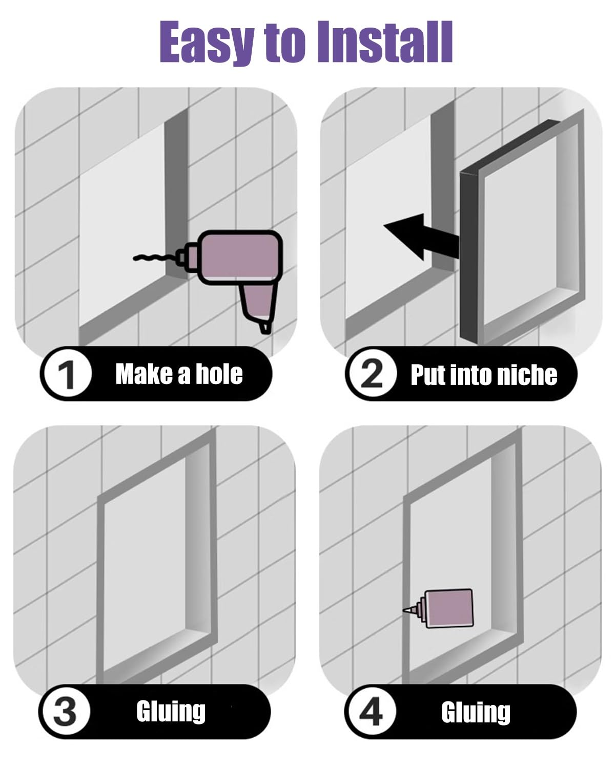 Nicho de Ducha Empotrable Portarrollos de Papel Higiénico Empotrado Negro, Organizador de Pared Impermeable para Baño, Nicho para Caja de Pañuelos