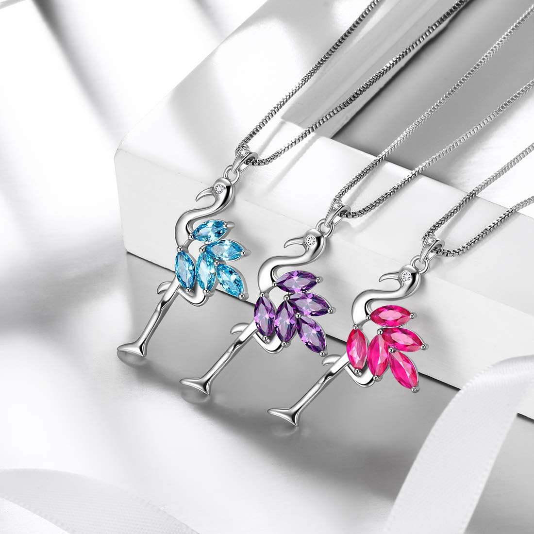 Aurora Tears Flamingo Necklace/Earrings Women Bird Butterfly Pendant/Dangle Birthstone Gift for Girls Birthday Dating Birth Jewelry