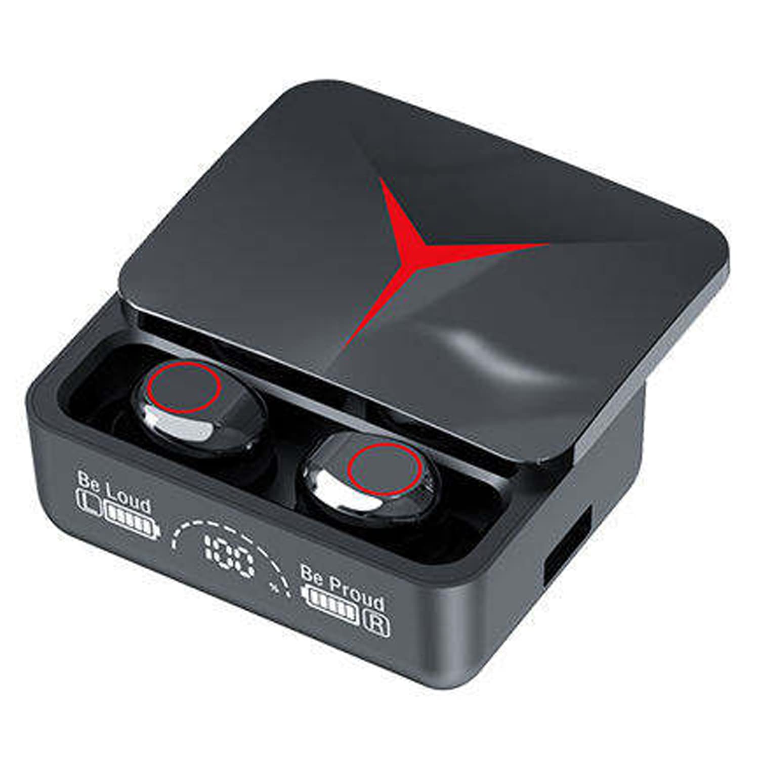 MOOZMOB M90 Wireless Bluetooth Earbuds with Touch Control and Dual LED Charging Display, 140H Playtime Headphones with Noise Cancellation Gaming TWS (Black, 1 Pair)